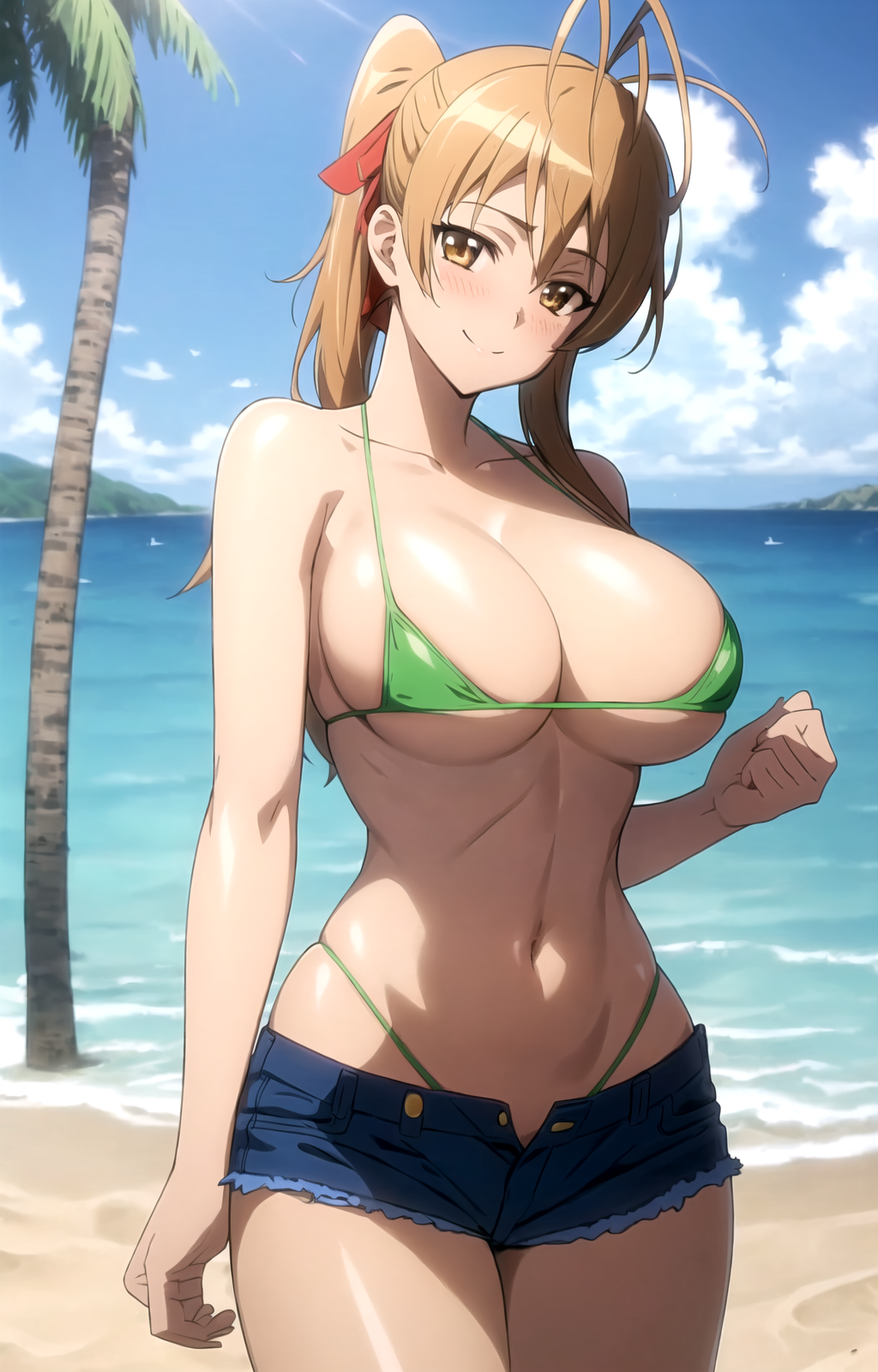 1girl 1girl 1girl ai_generate arm_support 海滩 big_breasts big_breasts big_breasts 比基尼 Brown_eyes Brown_hair 乳沟牛仔 denim_shorts Female_only green_bikini highschool_of_the_dead 腿 long_hairlooking_at_viewer 肚脐海洋 rei_miyamoto 性感短裤 微笑 stable_diffusion 汗水 粗大腿 丁字裤_比基尼 性感水
