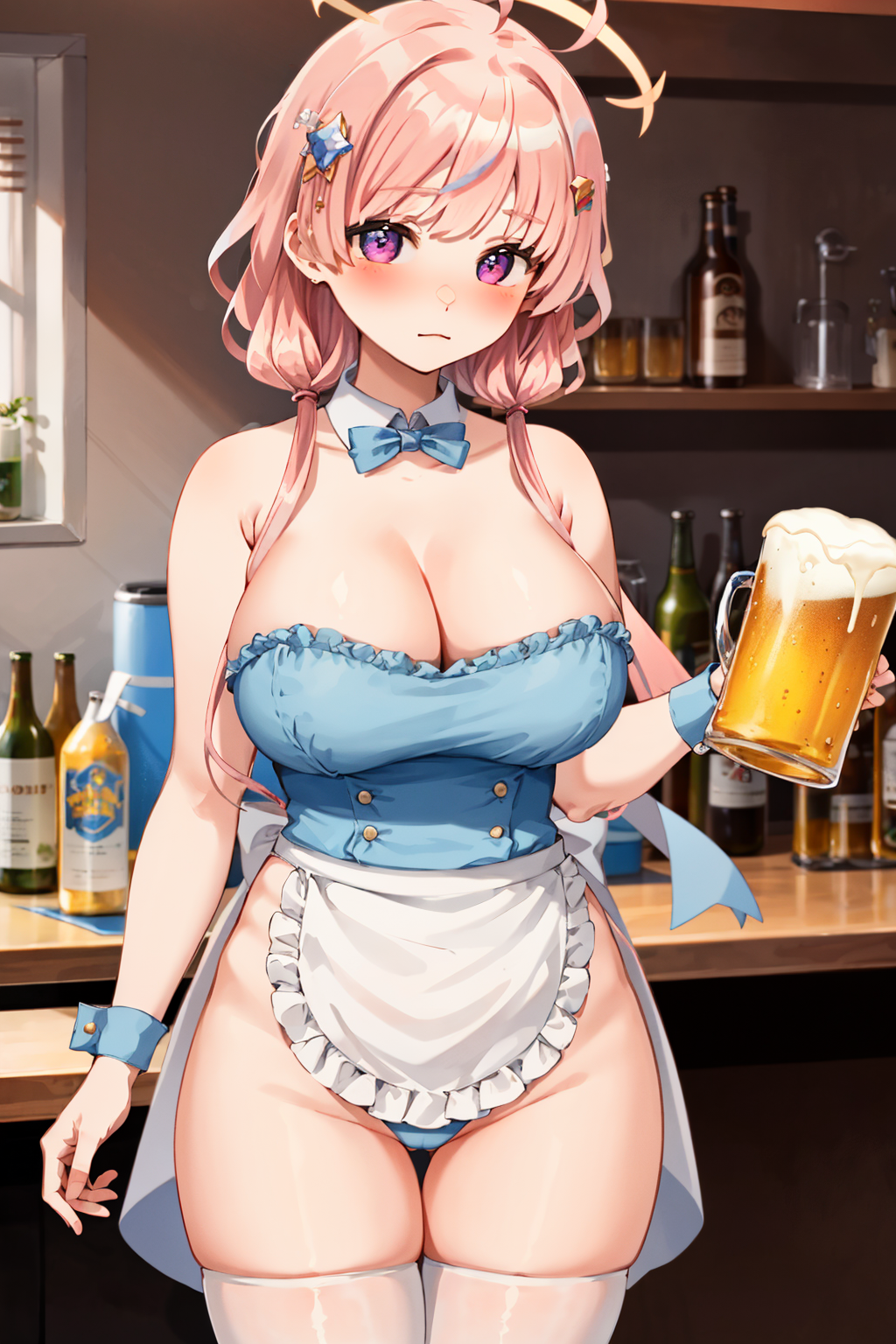 1girl ai_generate 啤酒 big_breasts essievt fanart maid_headdress vtuber