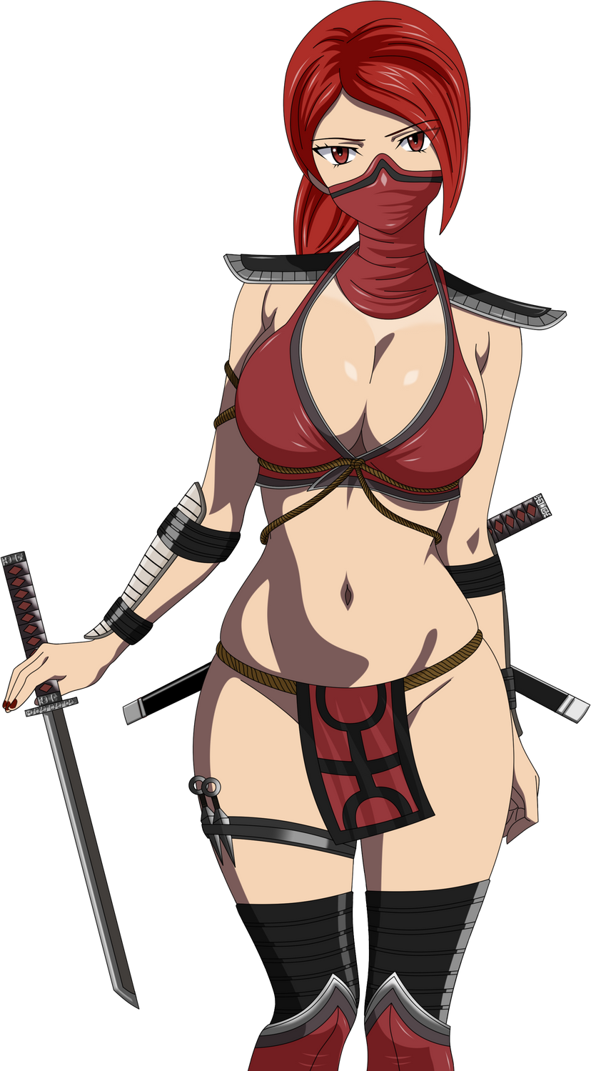 1girl 诱人的巨乳乳沟 luffysan9 面具 midway_games mortal_kombat mortal_kombat_1_(2023) mortal_kombat_armgeddon red_eyes red_hair skarlet_(mortal_kombat) 剑