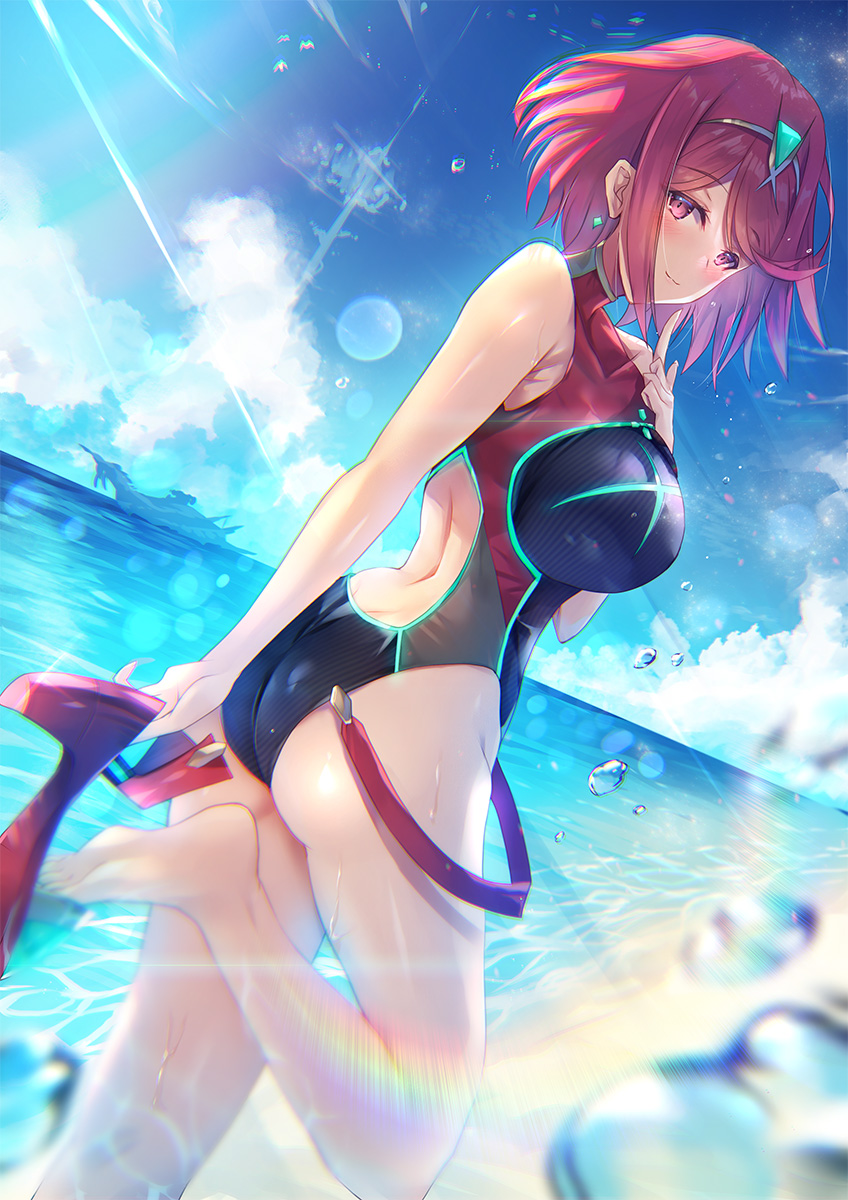 1girl 1girl 1girl 诱人屁股 bare_legs 比基尼 Female_only hinot inoue_takuya_(pixiv_99697) milf 任天堂 one-piece_bikinipyra red_eyes red_hair Short_hair sideboob tagme xenoblade_(series) xenoblade_chronicles_2