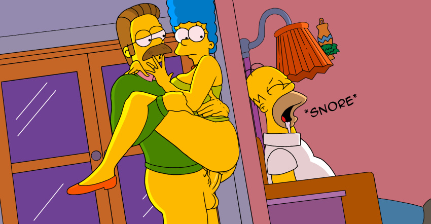 屁股作弊作弊作弊妻子直立阴茎眼镜homer_simpson巨大的阴茎marge_simpson ned_flanders no_panties shaved_pussy睡觉the_simpsons大腿阴道