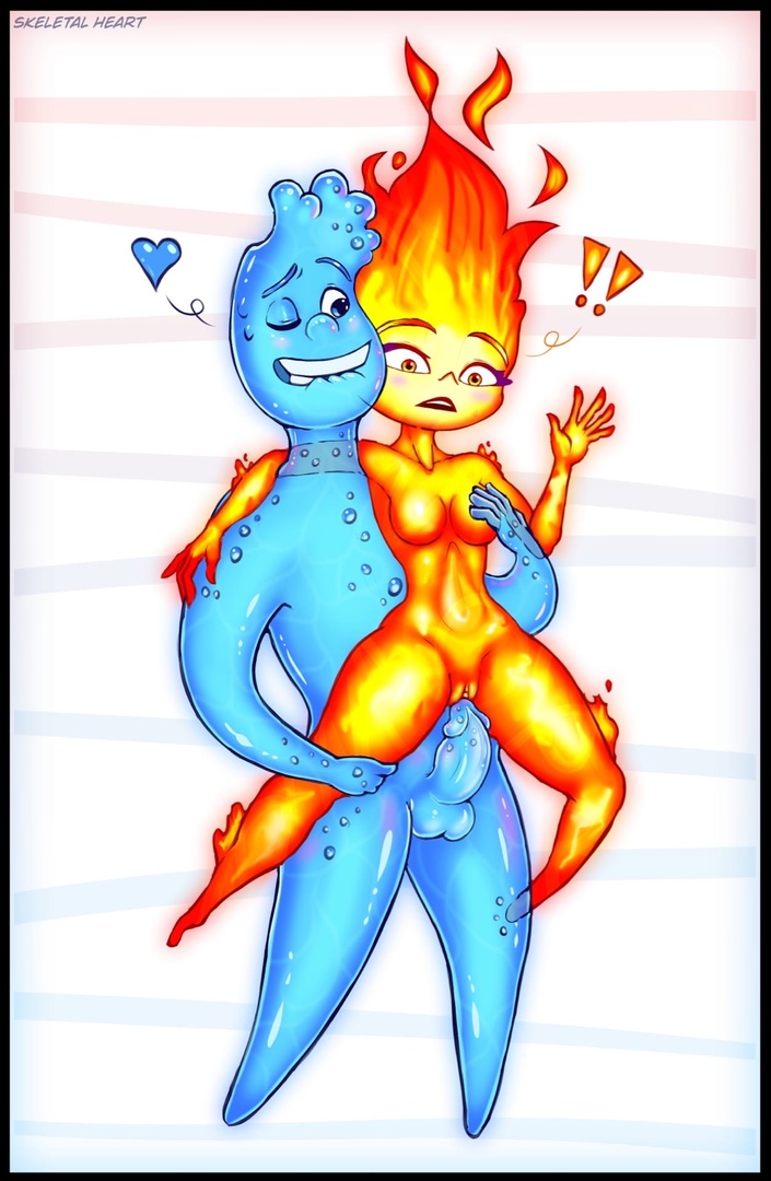 1boy 1girl blue_eyes blue_heart 乳房 迪士尼 elemental_(pixar) elemental_creature elemental_ humanoid ember_lumen fire fire_creature flaming_hair 生殖器gradient_background heart 人形液体_hair 男性男性/女性 not_furry 裸体 Orange_eyes 阴茎 皮克斯pseudo_hair 猫反向_悬挂_国会性别 simple_background skeletalheart 惊讶 wade_ripple 水 Water_creature