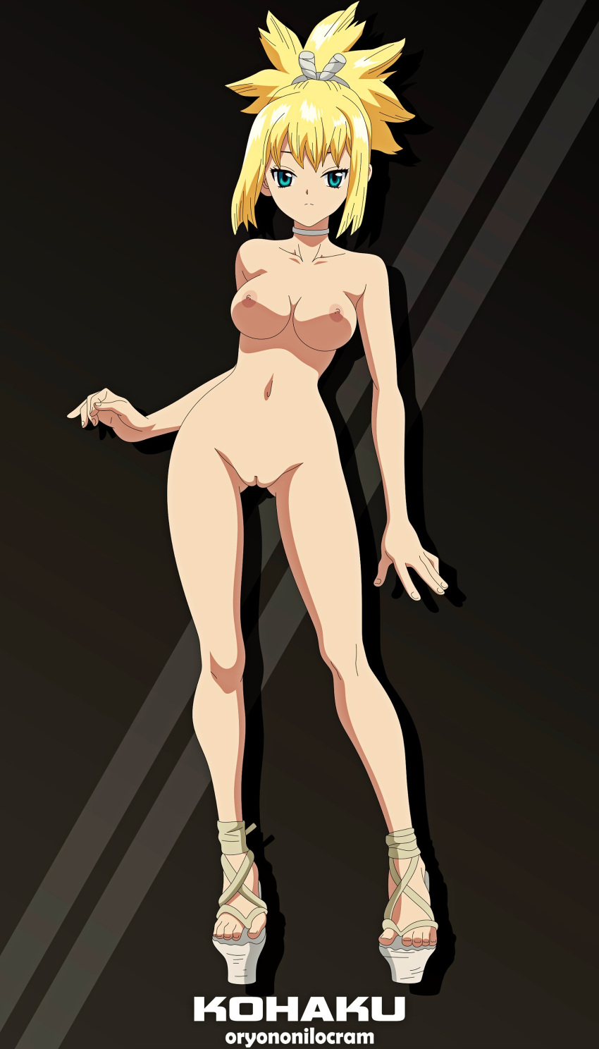 1girlabsurd_res 诱人的金发女郎乳房裂口金星博士全身绿眼睛高解析度 kohaku kohaku_(dr._stone) 裸体 oryononilocram 猫