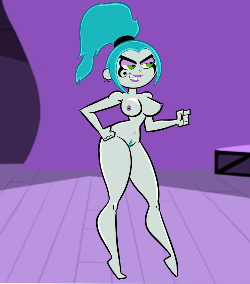 big_breasts blue_hair 乳房 danny_phantom ember_mclain 鬼 Ghost_girl 裸体 Pizzalazerbot 猫