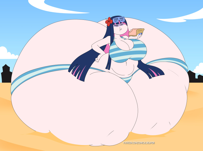 1girl ass_expansion beach big_belly big_breasts 比基尼蛋糕 cake_(food) 胖乎乎的 chabby_female Comical_weapon eat goth goth_girl算大屁股内裤_&amp;_stocking_with_garterbelt stocking_(psg) 厚厚的大腿weight_gain