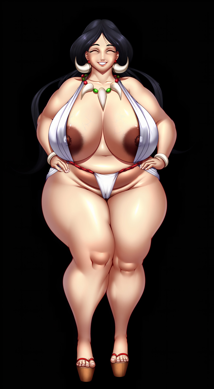 1girl big_areola big_ass big_breasts black_hair 胖乎乎的领子 drasna drasna_(pokemon) japanese_clothes m_jr_art 成熟_女性熟女 platform_shoes pokemon 诱人丁字裤