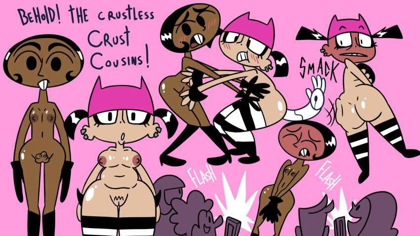 2_girls 屁股 black_eyes black_gloves black_legwear 乳房 Brit_crust 覆盖 Covering_Breasts 深色皮肤女性 深色皮肤 english_text 眉毛 睫毛 iphone jenny_wakeman jones_boi 浅肤色女性 浅色皮肤looking_at_viewer my_life_as_a_teenage_robot 肚脐 乳头 裸体 阴毛 阴户 闪亮的皮肤 打屁股文本 tiff_crust