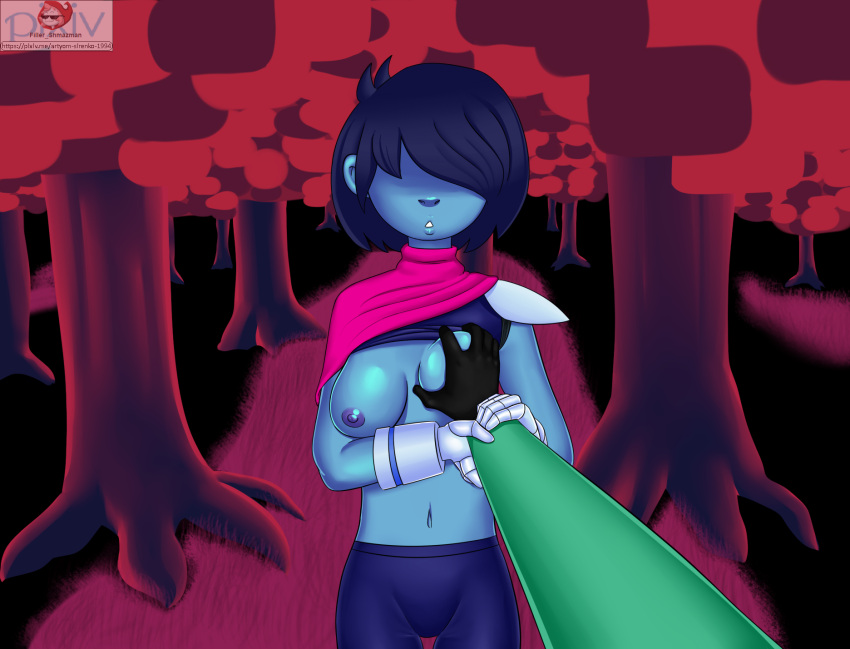 1boy 1girl 2d 2d_(artwork) 人类盔甲 blue_body blue_breasts blue_nipples blue_skin Breast_grab Breasts 服装深色 deltarune digital_media_(artwork) Female_focus Female_Human Female_kris_(deltarune) Female_protagonist Filler_shmazman 毛茸茸的头发异类人类 human_focus kris_(dark_world_form) kris_(deltarune) kris_female_(deltarune) ) 男 男/femalemale_anthromale_pov哺乳动物乳头pink_scarfpovpov_eye_contact ralsei围巾short_hairsolo_focus直第三方_源树undertale_（系列）unseen_male_face video_game_character video_games