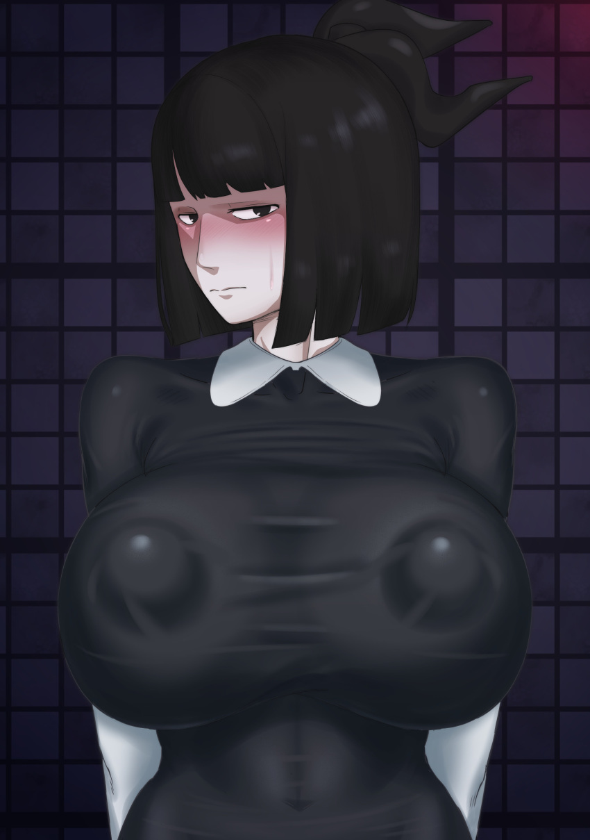 1girl Adult_swim big_breasts 脸红 creepy_susie goth goth_girl kaxiotalooking_at_viewer 乳头 nipples_visible_through_clothing the_oblongs