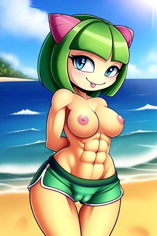 ABS ai_generate 海滩乳房 cosmo_the_seedrian mobians.ai 乳头 nuggeto 海 海边 世嘉 短裤 sonic_the_hedgehog_(series) 裸照 裸照_female