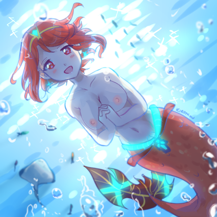 1girl 乳晕刘海 裸露肩膀 大乳房 脸红 乳房 耳洞耳环 编辑女鱼 头发装饰品 手在一起 头饰 臀部珠宝 kelseachanlooking_at_viewer 美人鱼肚脐 任天堂 乳头 裸体海洋 张开嘴 png 猫 皮拉 红眼 红发 红尾 海 短发 微笑 独奏 来源请求 扫过的刘海 文本头饰 裸照 水下水印 宽臀 xenoblade_(s系列）xenoblade_chronicles_2