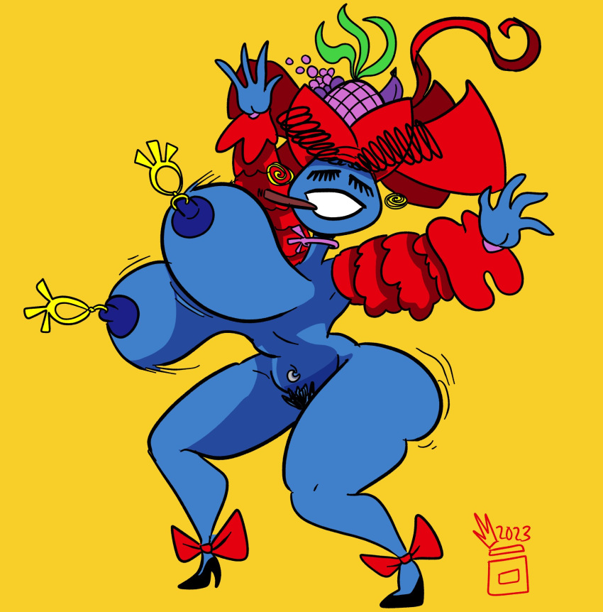 1girl 1girl 2023 黑发 黑鞋 乳房 香烟 闭上眼睛 迪士尼 Female_only 拉丁语 latin_dancer_girl 肚脐乳头 没有胸罩 没有内裤 阴毛 猫 皇家果冻三明治 微笑的观众 toot_whistle_plunk_and_boom！ 阴道黄色_背景