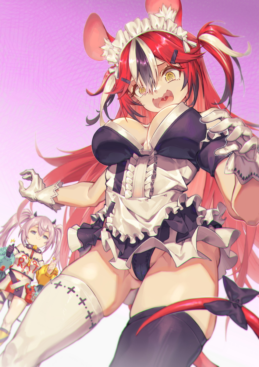 2girls 荒诞 动物耳朵 不对称 腿装 不对称袖子 黑色内裤 黑色大腿 乳房 乳沟 领子 角色扮演 服装_开关 恶魔女孩 恶魔角 骰子_头发装饰 连衣裙 褶边连衣裙 褶边手套 头发装饰 hakos_baelz hakos_baelz_(cosplay) 高分辨率 Hololive Hololive_english 角 indie_virtual_youtuber Large_乳房 长发 女仆 女仆头饰 迷你裙 不匹配的腿装 不匹配的袖子 鼠标耳朵 鼠标女孩 鼠标尾巴 多色衣服 多色头发 多色裙子 张嘴 内裤 红毛 衬衫裙子 尖刺领 尖刺无肩带 无肩带_衬衫 条纹_头发 惊讶的尾巴 tailjob 高跟鞋 大腿 非传统_女仆内衣 veibae veibae_(cosplay) virtual_youtuber vtuber 白色_手套 白色_头发 白色_大腿 zetsuental