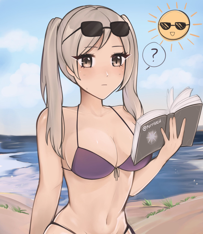 1girl 1girl 1girl 诱人替代_服装 海滩 大胸 比基尼 书乳沟 eyewear_on_head Female_only fire_emblem fire_emblem_awakening grey_hair 任天堂 海洋外 Purple_bikini Purple_swimsuit purrlucii robin_(fire_emblem) robin_(fire_emblem)_(female) 沙 银发 墨镜 墨镜_on_head 泳衣 twin_tails 白发