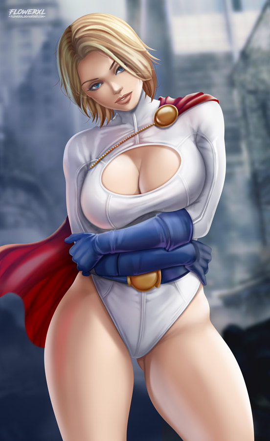 1girl 1girl big_breasts big_breasts big_breasts 金发女郎 蓝眼睛 紧身衣裤 乳房 乳沟 dc_comics Female_only 花xl 女孩 凯伦·斯塔尔 腿looking_at_viewer power_girl