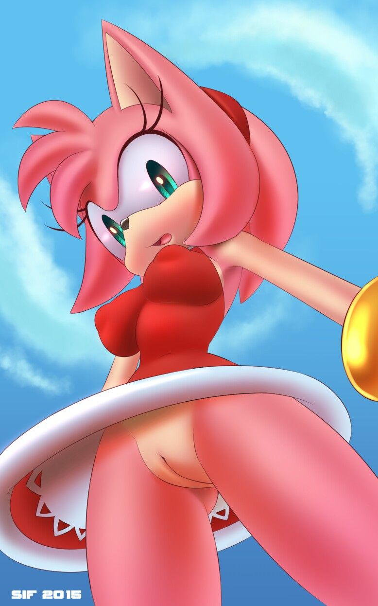 1girl amy_rose 大胸鸟 no_underwear 张开双腿 red_dress 天空 sonic_the_hedgehog_(系列)