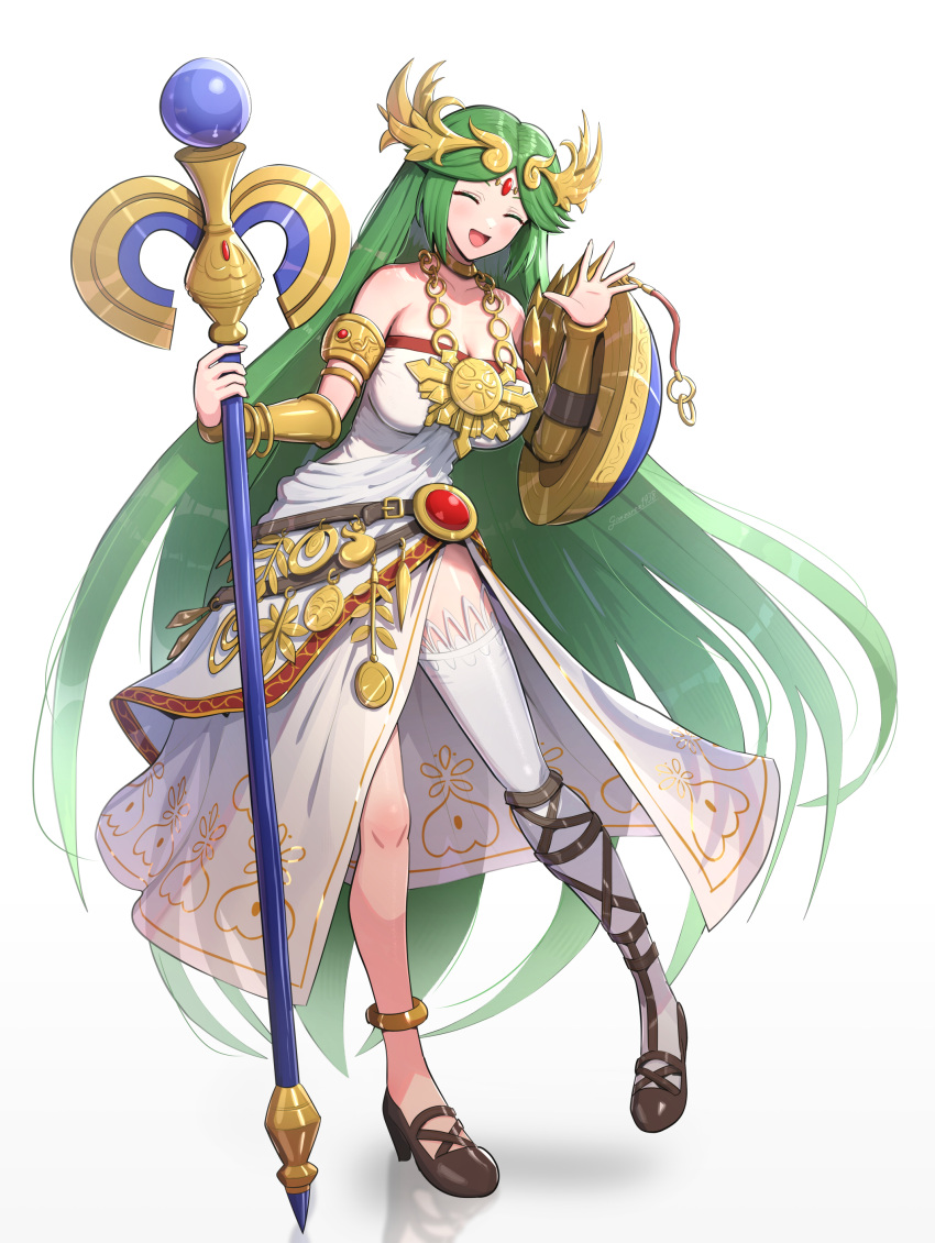 1girl 1girlabsurd_resabsurdly_long_hair 诱人的大乳房 full_body gonzarez green_hair high_res Kid_icarus Kid_icarus_uprising long_hair 任天堂 palutena simple_backgroundvery_long_hair 白色_background