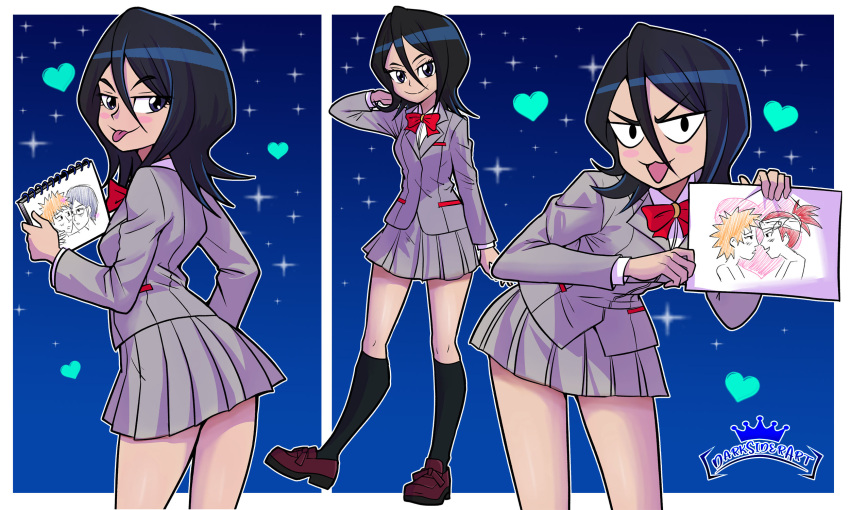 1girl 3boys ass ass_focus black_eyes black_hair漂白female_pervert全身眼镜ishida_uryuu kuchiki_rukia kurosaki_ichigo腿long_legsmedium_hair迷你裙multiple_boys open_mouth变态pixiv呈现red_hair renji_abarai学校_uniform Sexly_suggestive Short_hair裙子制服