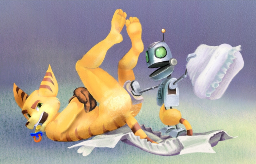 2boys abdl anthro 屁股 婴儿_粉末叮当 方便_审查 方便_审查 尿布 尿布_更换 尿布_更换尿布_恋物癖 尿布皮毛 数字_绘图_（艺术品） 数字_媒体_（艺术品） 毛茸茸的手套 绿眼 咧嘴笑 婴儿主义 伦巴克斯男性 男性_仅限裸体 裸体 open_尿布 张开嘴 安抚奶嘴 棘轮 棘轮_和_叮当 机器人 simple_background 微笑 索尼 索尼_公司 sony_interactive_entertainment 条纹 striped_body striped_fur 条纹尾巴 Yellow_fur zuago