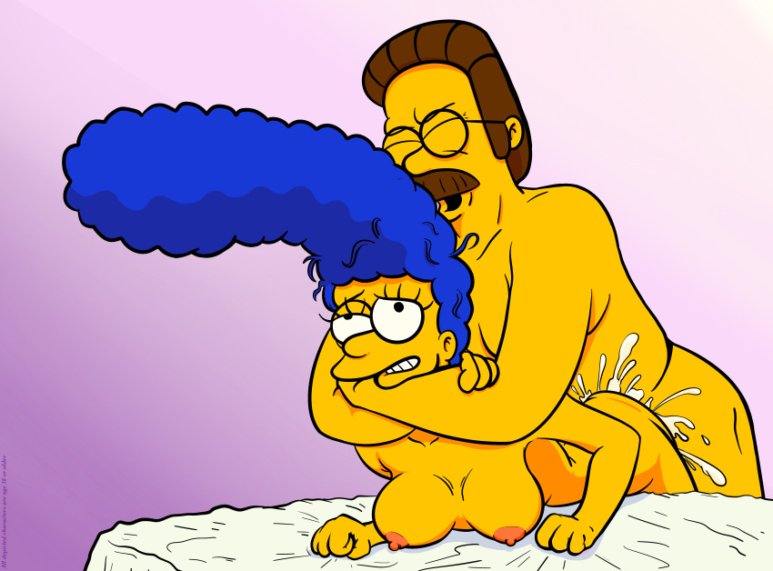 屁股 弯腰 乳房 作弊_妻子 暨 直立_乳头 眼镜 marge_simpson ned_flanders 性高潮_face the_simpsons 大腿 阴道