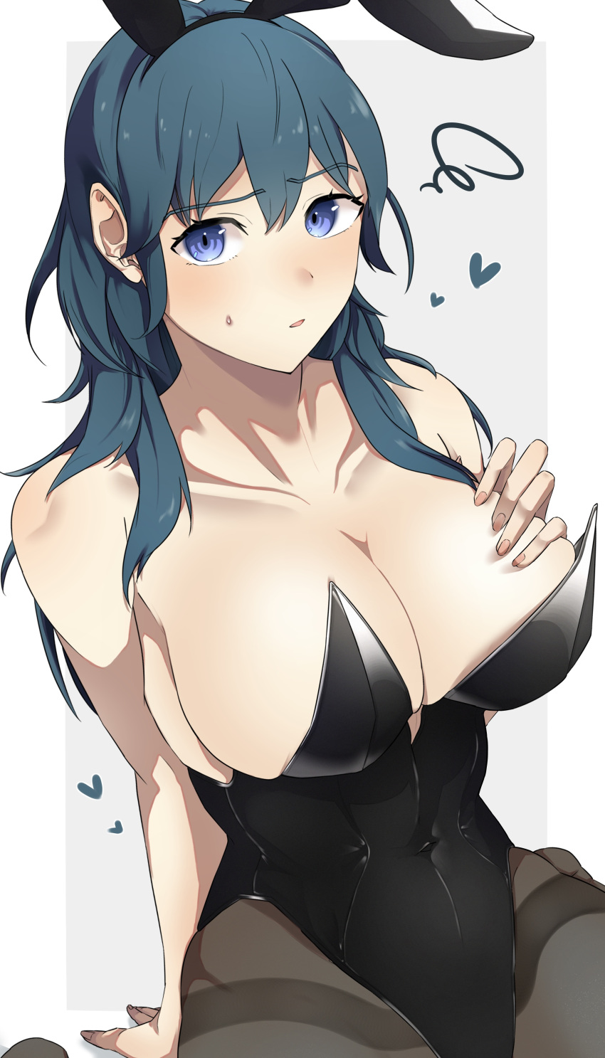 1girl 1girl 1girl 诱人的altern_costume big_breasts blue_eyes bunny_ears bunny_girl bunnysuit byleth_(fire_emblem) byleth_(fire_emblem)_(female) 乳沟female_only fire_emblem fire_emblem:_third_houseslooking_at_viewer nintendo shikohatsu 汗水青色_hair