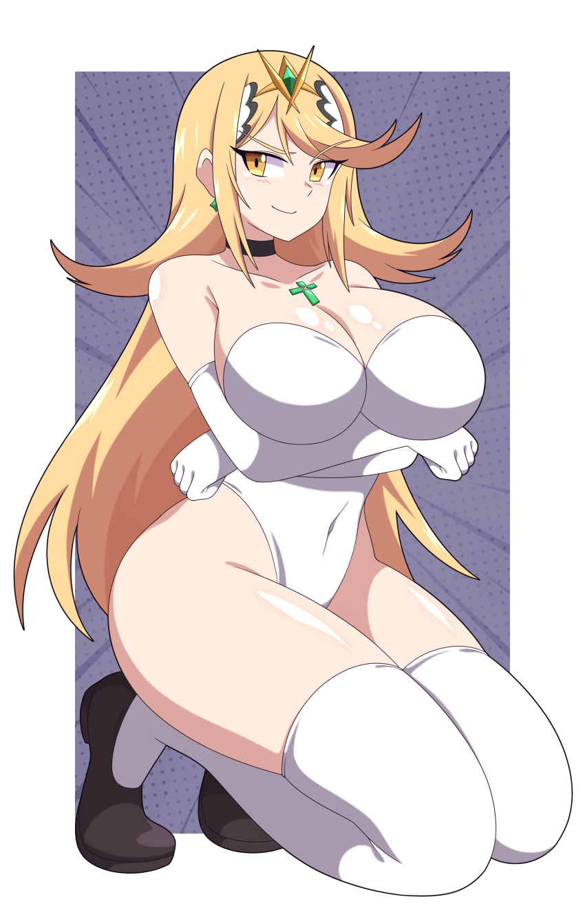 1girl 1girl 深渊观察者 诱人 大胸 金发女郎 头发 乳沟 高分辨率 臀部 跪下 浅肤色女 长发 神话 任天堂 浅肤色女 浅肤色 厚大腿 大腿宽 臀部 异种刀锋_(系列) xenoblade_chronicles_2