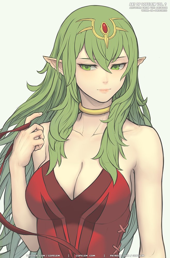 1girl 1girl 诱人的艺术家_name bare_shoulders 乳房 乳沟 锁骨 english_text Female_focus fire_emblem fire_emblem_heroes gofelem green_eyes green_hair hair_ Between_eyes hair_down 珠宝 嘴唇 long_hairmatching_hair/eyesmedium_breasts 任天堂 patreon_username Pink_lips pointy_ears red_ribbon 丝带 tiki_(adult)_(fire_emblem) tiki_(fire_徽章）上身水印网址