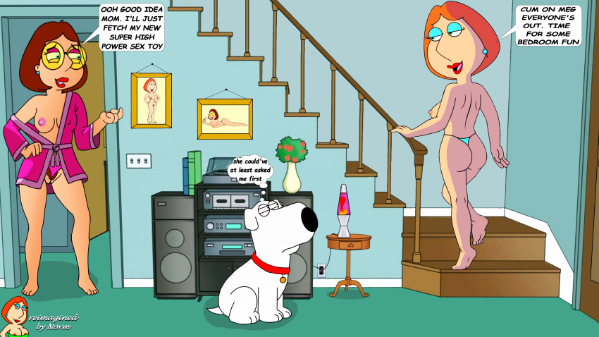 屁股 乳房 brian_griffin 直立乳头 family_guy 眼镜 lois_griffin meg_griffin 阴毛 阴户 大腿 丁字裤