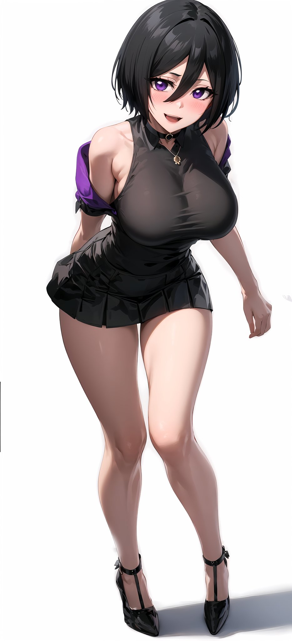 大胸 黑发 漂白 乳房 kuchiki_rukia 腿 长腿 成熟女性 中发 迷你裙 变态 变态女性 性暗示 短发 裙子 微笑 白色背景