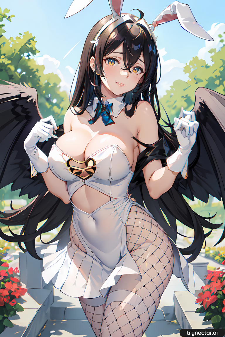 1girl ai_generate albedo_(overlord) big_breasts black_hair bunny_ears Female_only overlord_(maruyama) trynectar.ai 翅膀