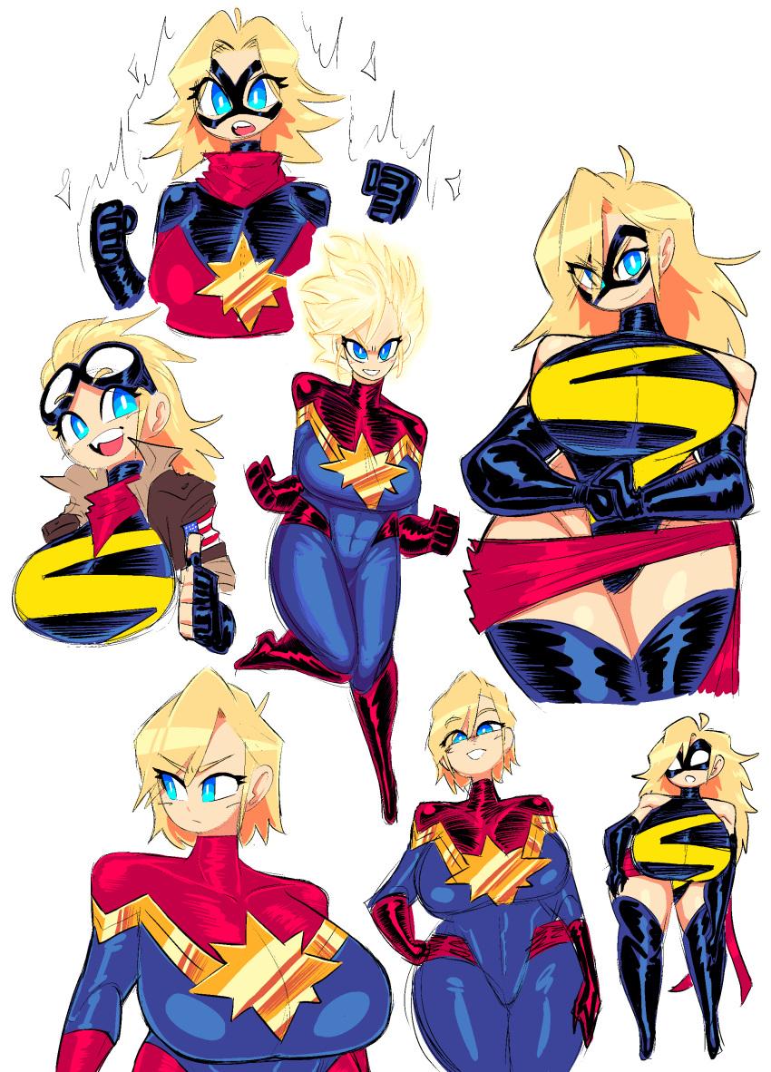 1girlabsurd_res 大乳房 金发女郎 头发 蓝眼睛 乳房 Captain_marvel carol_danvers high_res 巨大的乳房 奇迹短发 theguywhodrawsalot
