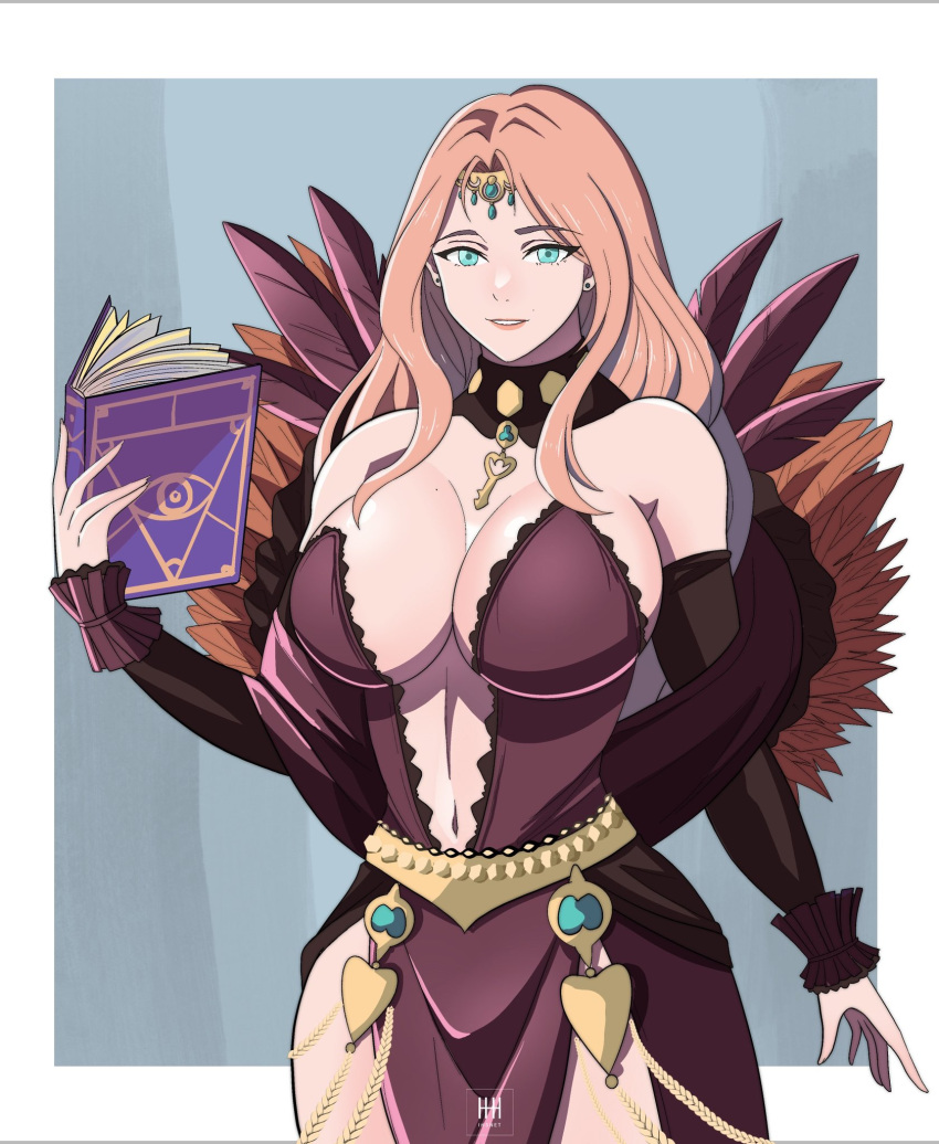 1girl 1girl 1girl 诱人 aqua_eyes big_breasts center_opening 乳沟 cornelia_arnim dress Female_only fire_emblem fire_emblem:_ Three_houses green_eyes Holding_spellbook ihsnet key long_hair nintendo Orange_hair smile 咒语书 Wide_hips