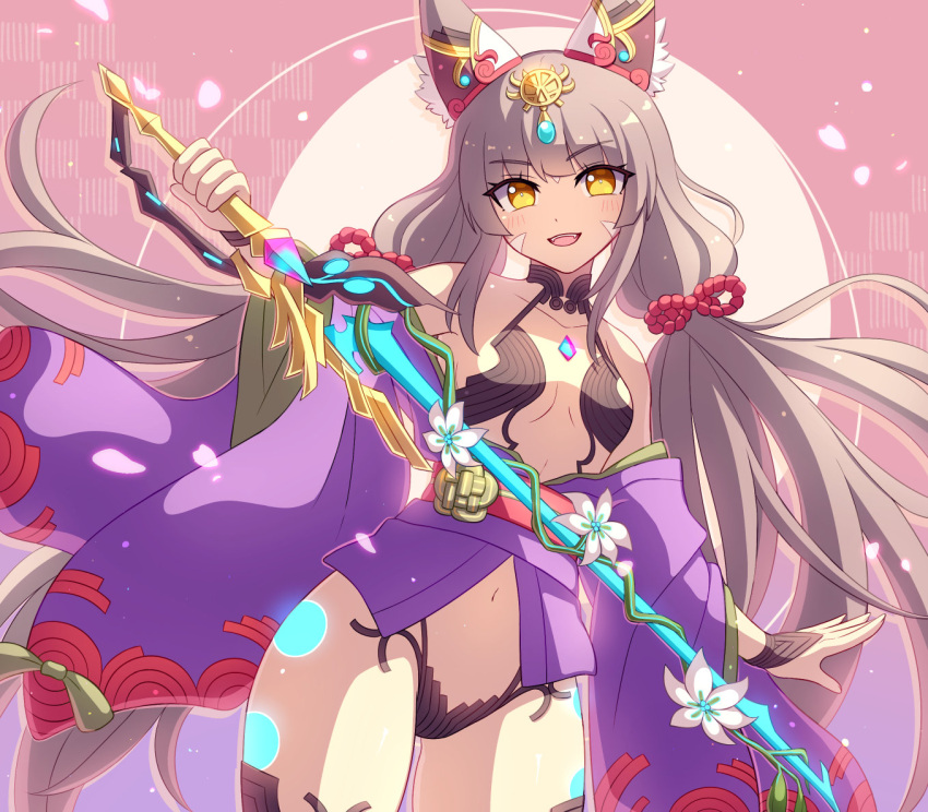 1girl 诱人的animal_earscatalyst_scimitar ennifacial_mark japanese_clothes 和服long_hair low_twintails nia nia_(blade)_(xenoblade) nia_(xenoblade) nintendo open_clothes open_kimono Purple_和服揭露_clothes silver_hair Sword twin_tails very_long_hair Weapon xenoblade_(series) xenoblade_chronicles_2黄眼睛