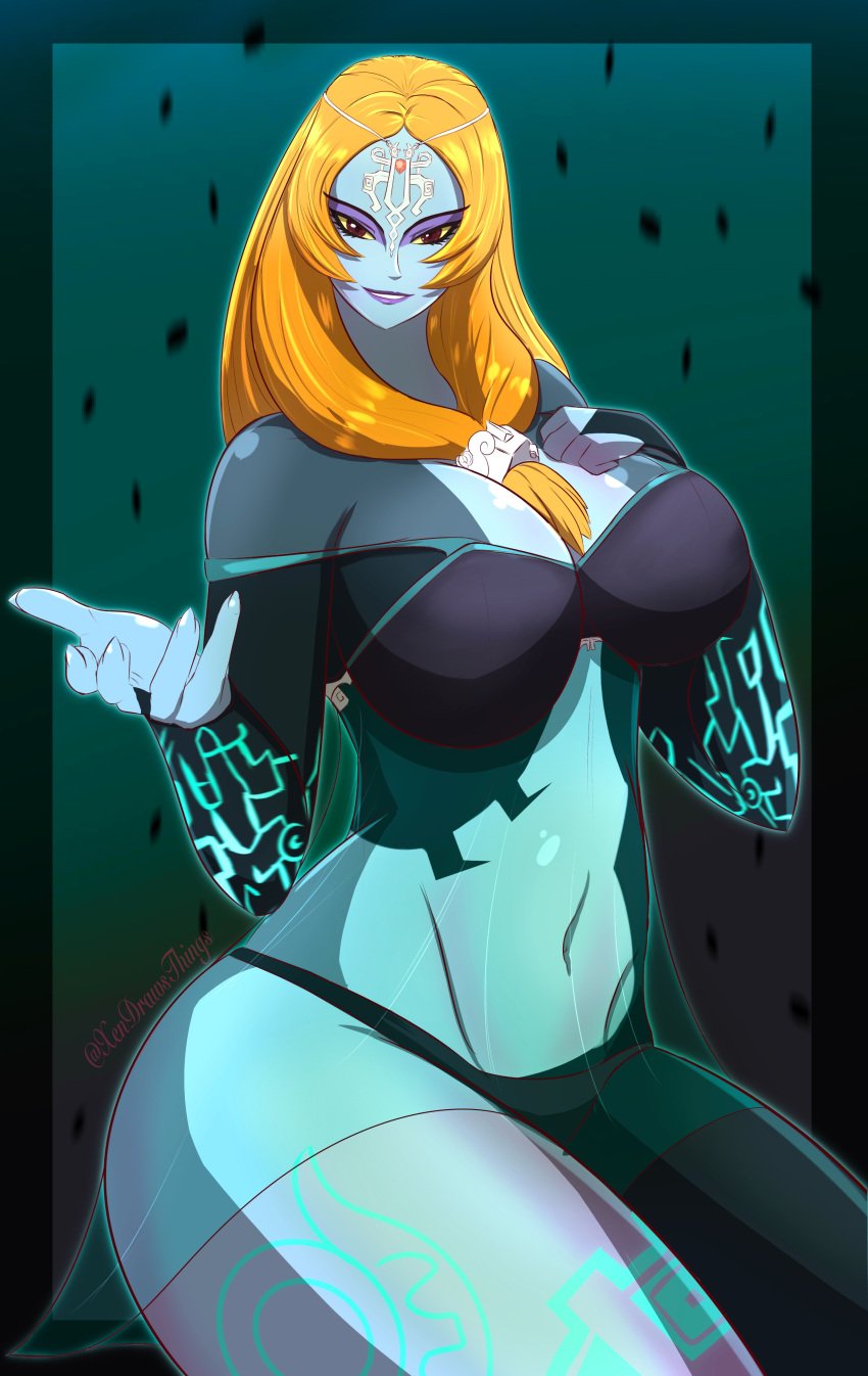 1girl 诱人 大胸 金发女郎 乳沟 come_hither 眼影 内衣 midna midna_(true) tagme the_legend_of_zelda the_legend_of_zelda:_twilight_princess twili_midna Wide_hips xendrawsseggs xendrawsthings