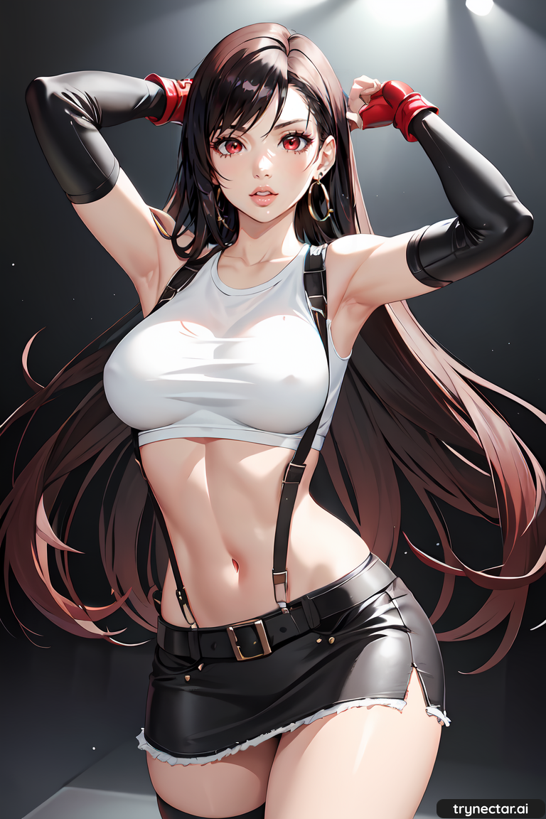 1girl ai_generate 乳房 Crop_top Female_only Final_fantasy Final_fantasy_vii 手套 long_hair tifa_lockhart trynectar.ai under_boob