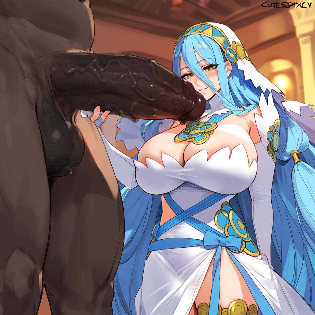 1boy 1girl ai_generate azura_(fire_emblem) big_penis blue_hair 腮红 乳房 Clothes_female_nude_male dark-skinned_male fat_man fire_emblem fire_emblem_fatesgrabbing_penis big_breasts 巨大鸡巴 imminent_oral imminent_sex 异族 较大_malelooking_at_partnerlooking_at_penislooking_at_viewer lucyla nintendo 裸体_male 阴茎 pen is_awe 性别 尺寸_差异 站直 白色_裙子 黄色_眼睛