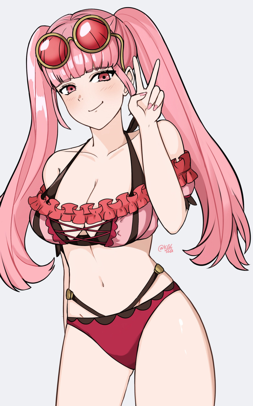 1girl 1girl alter_costume 大胸比基尼 Female_only fire_emblem fire_emblem:_ Three_houses fire_emblem_heroes hilda_valentine_goneril hilda_valentine_goneril_(summer) kgctcg nintendoficial_alternate_costume Pink_bikini Pink_swimsuit 泳衣