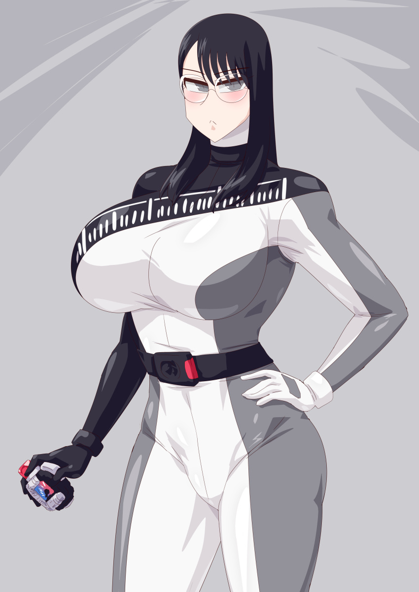 1girl 1girl 诱人 bakuage_sentai_boonboomger big_breasts black_hair 紧身衣 眼镜 grey_eyes no_headwear otokam1117 saibu_shirabe super_sentai