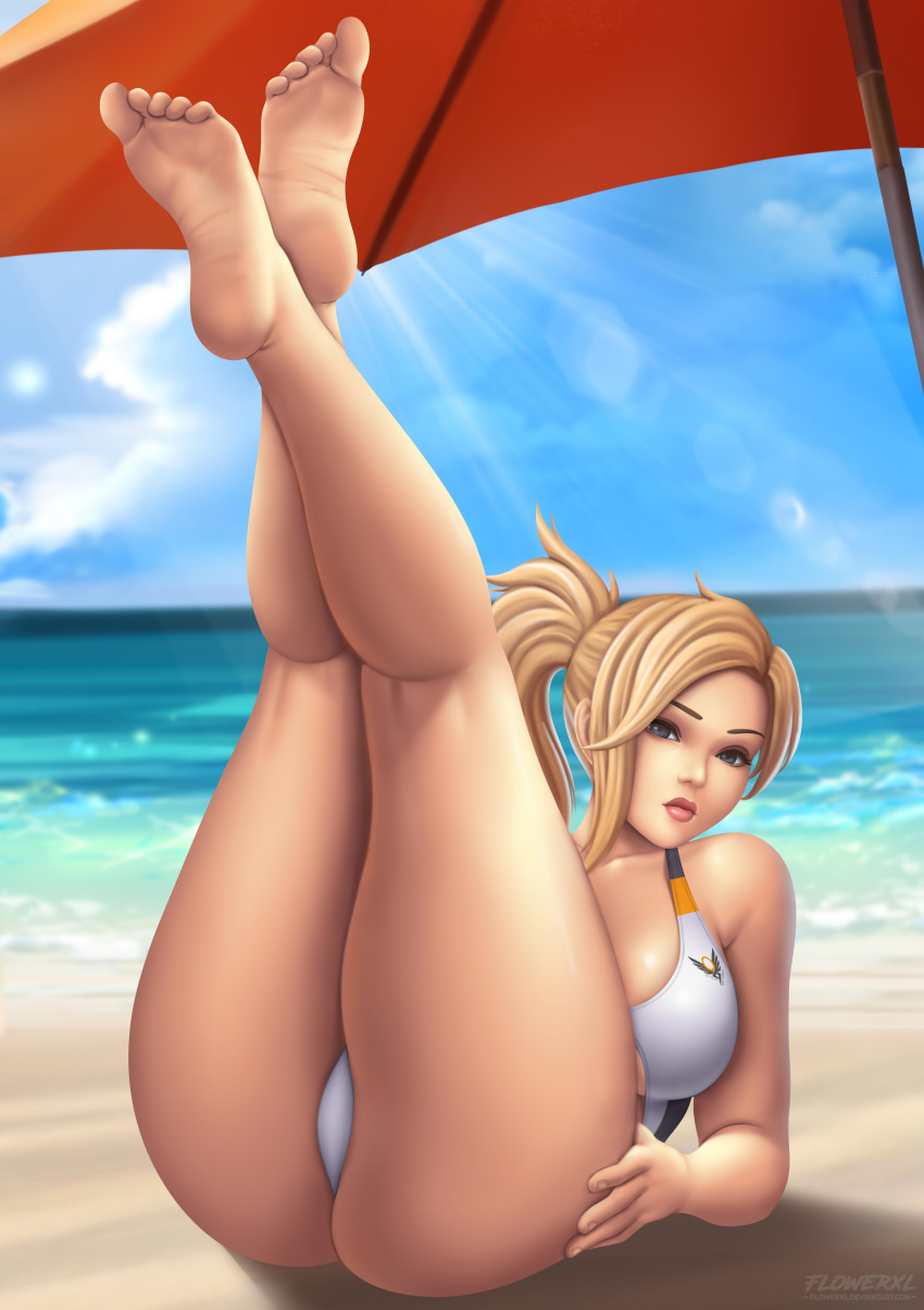 1girl 1girl 1girl absurd_res 屁股 bare_legs 赤脚 海滩 big_breasts 金发碧眼 蓝眼睛 乳房 脚 foot_up Female_focus Female_only 花 xl 高清晰度 巨大的屁股 Legs_up 长发 怜悯 怜悯_(守望先锋) 海洋 一件式_泳衣 守望先锋 遮阳伞 坐 鞋底 单人_女性 单人_焦点 泳衣 厚_大腿 大腿 脚趾 伞 Wide_hips