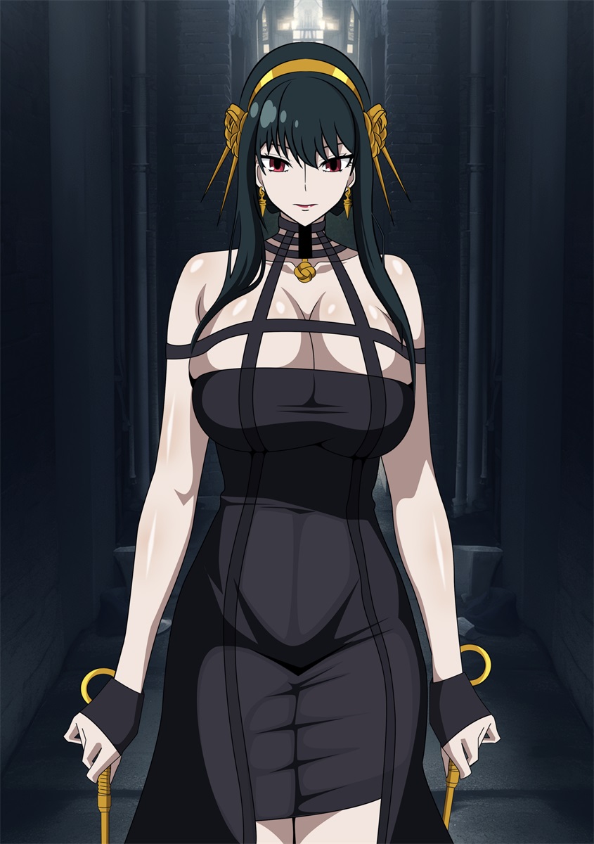 1girl 诱人的大胸黑发乳沟连衣裙摩洛伊斯兰解放阵线 pin_up 红色头发间谍 x_family yor_briar yor_forger yxyyxy