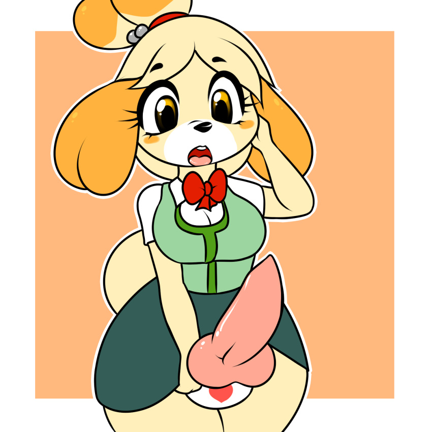 1futa Animal_crossing 人类球 canine_penis canis 穿衣服的狗 futa_only futanari isabelle_(animal_crossing) kloudmutt 结looking_down 任天堂内裤 阴茎 Solo_futa 站立 Yellow_fur