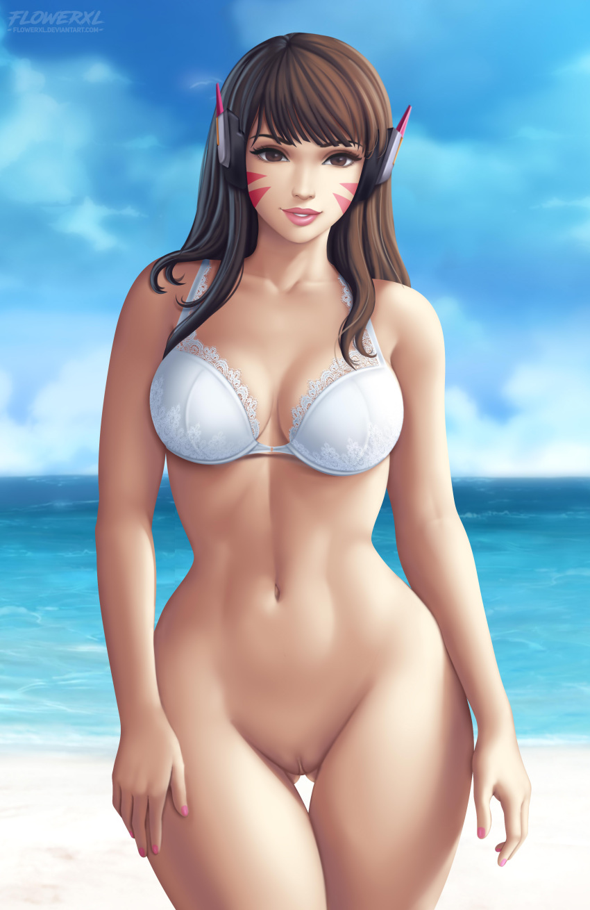 1girl 诱人 亚洲女性 裸腿 大胸 无底 无底女性胸罩 乳房 乳沟 d.va d.va_(守望先锋) 天脚 女性专用 花 xl 内衣 长发 看着观众 裸露的腰部 没有内裤 没有内衣 海洋 守望先锋 内裤 粉色口红 粉色指甲 紫色头发 阴部 大腿间隙 内衣 视频游戏角色 白色丁字裤