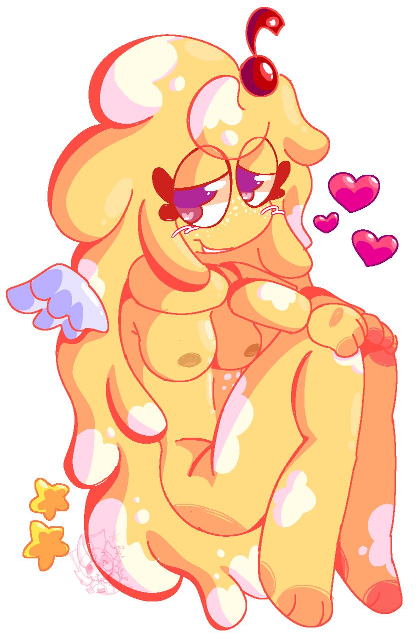 1girl 2023 腮红 乳房 樱桃_（水果）心 长_头发 未知_艺术家 翅膀 黄色_头发 黄色_皮肤