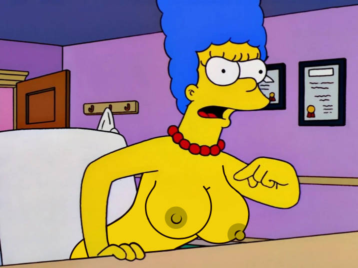 black_eyes blue_hair 乳房 Fox marge_simpson 摩洛伊斯兰解放阵线 项链 乳头 open_mouth the_simpsons Yellow_skin