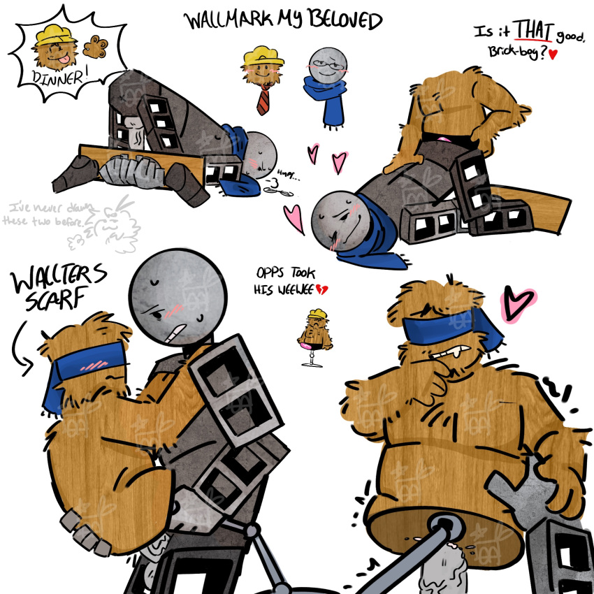 2boys 肛门 anal_sex blue_scarf blush_lines 砖块混凝土 cumming_from_anal_sex gay_sex 心 makeshift_blindfold 男性/男性仅限男性 mannequin_mark_(regretevator) 非人类钉颈手铐regretevator 围巾 simple_background 绑带式顺从_男性汗水墙标 wallter_(regretevator) 白色_背景 木 yaoi