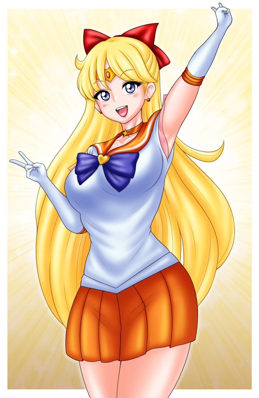 1girl aino_minako 诱人 大胸 bishoujo_senshi_sailor_moon 金发 蓝眼睛 乳沟 minako_aino pin_up sailor_venus 校服 衬衫 裙子 treezero