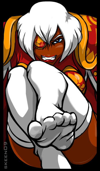 adepta_sororitas 愤怒 愤怒的脸 盔甲 蓝眼睛 无底眼罩 恋足癖 恋足癖 口红 红唇膏 短发 sister_of_battle skeenlangly_(艺术家) 长袜 warhammer_(系列) warhammer_40k 白发