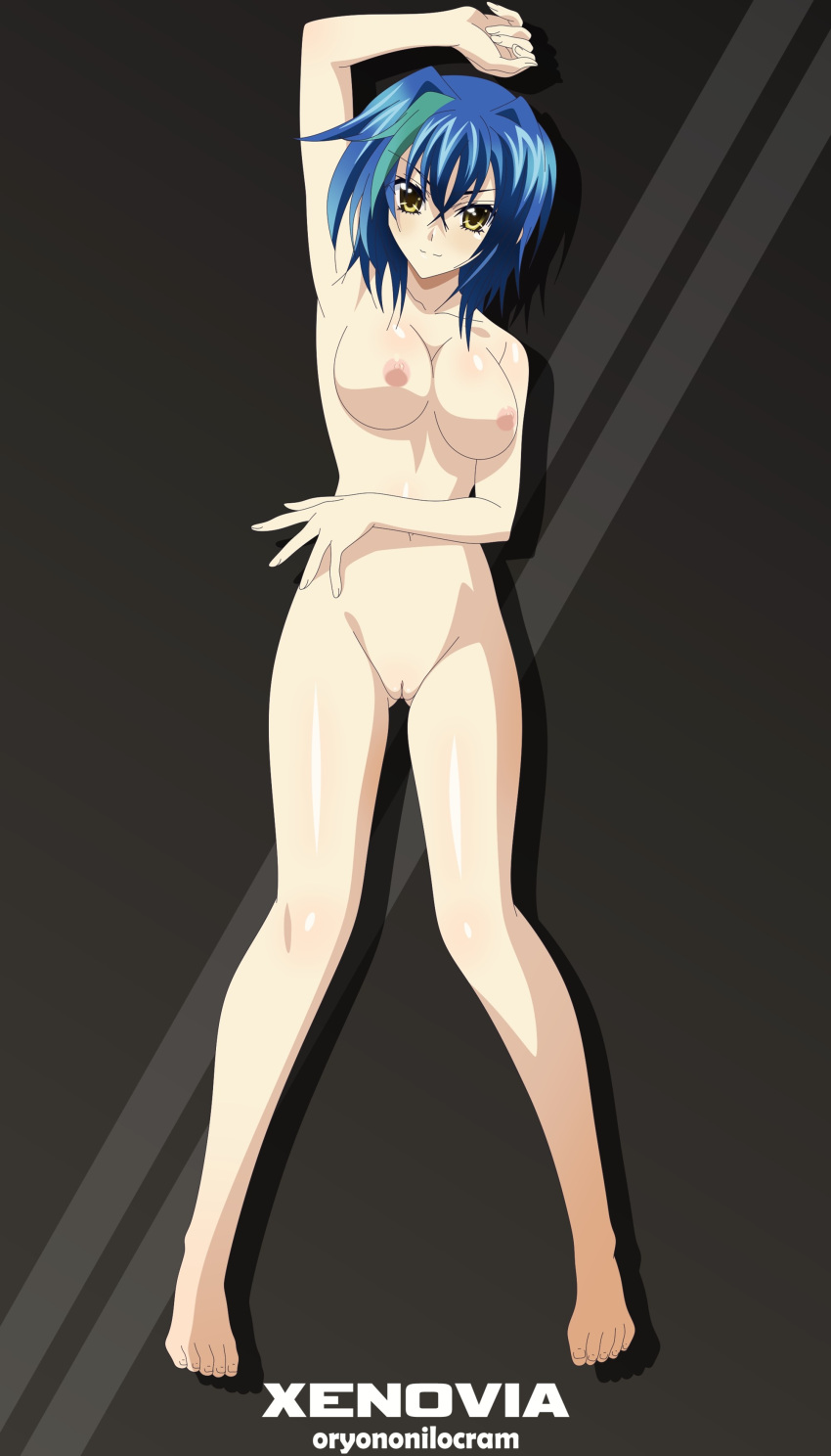 1girl absurd_res 诱人 赤脚 大乳房 蓝头发 cleft_of_venus 完全裸体 脚 高分辨率 high_school_dxd 乳头 裸体 nude_filter oryononilocram 阴部 短发 第三方编辑 未经审查 xenovia_quarta 黄眼睛