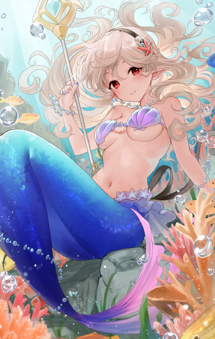 1girl 1girl 1girl absurd_res 诱人的替代服装 黑色发带 腮红 佣金 corrin_(fire_emblem) corrin_(fire_emblem)_(female) female_only fire_emblem fire_emblem_cipher fire_emblem_fates 头发 发带 haru_(nakajou-28) 高分辨率 拿着 持杆 拿着武器 珠宝 看着观众 中等乳房 美人鱼 美人鱼屁股 怪物女孩 项链 nintendo official_alternate_costume png 尖耳朵 长柄武器 红眼睛 贝壳 贝壳比基尼 skeb_commission 微笑 长矛 under_boob 水下 武器 白发