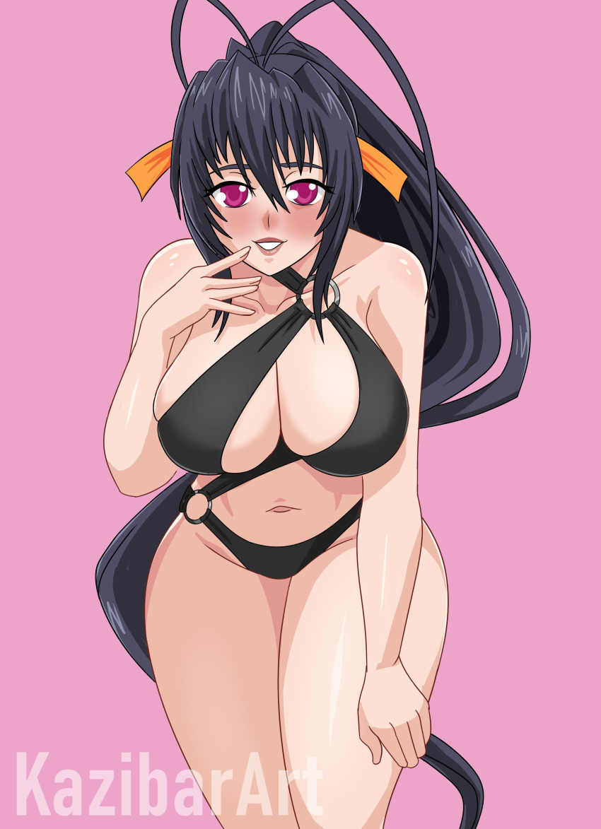 1girl akeno_himejima 诱人 裸腿 大胸 比基尼 黑发 乳沟 high_school_dxd kazibar 洋红色眼睛 海报女郎